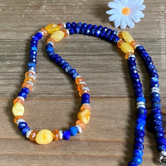 Lapis Lazuli Carnelian Baltic Amber Gemstone Necklace - Picture 3 of 6